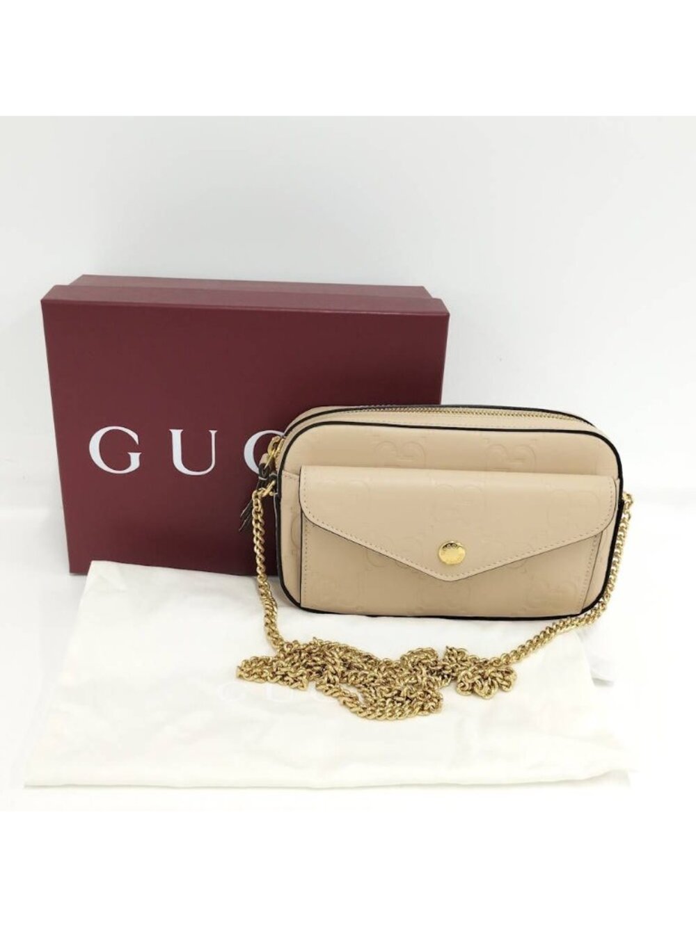 Gucci Chain Shoulder Bag Leather Beige - Picture 10 of 10